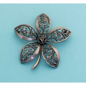 Vintage Dark Silver Wild Flower Brooch E26